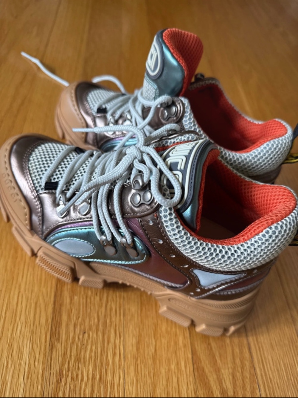 Gucci Metallic Brown, Blue & Orange Chunky Sneakers - Picture 4 of 8
